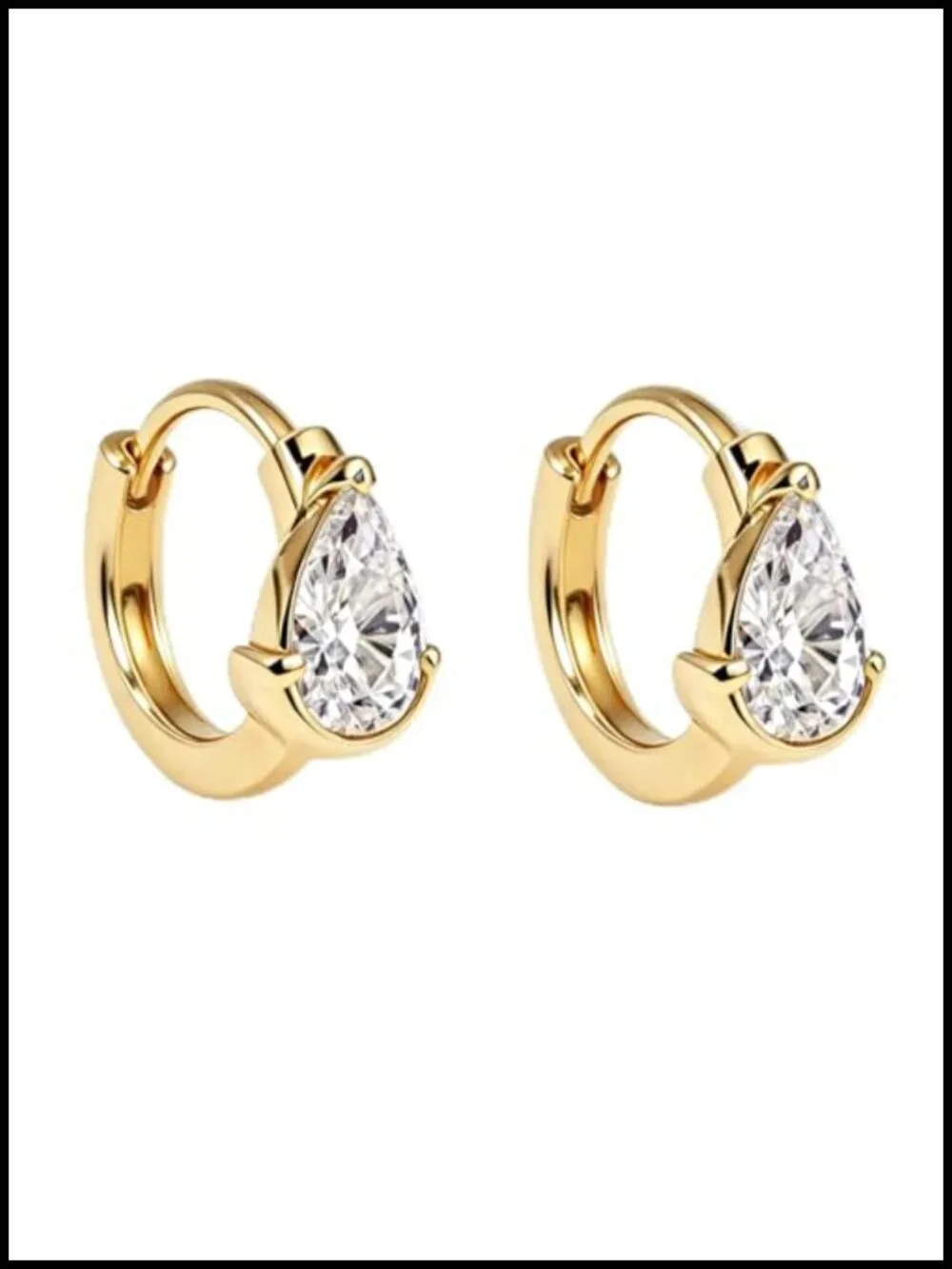 14K Gold Plated Brass Pear-Shaped CZ Huggie Earrings Women Teardrop Cubic